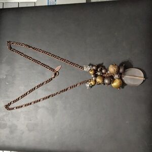 COLDWATER Creek Copper Gold Black Silver Tone Baubles Y Shape Statement Necklace